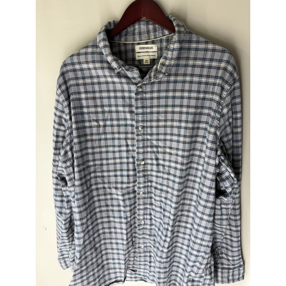 Goodthreads Mens XXL Tall Blue Orange Plaid Flannel Button Down Shirt XXLT